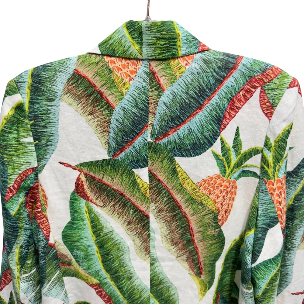 Pure Linen RARE New Farm Rio Pineapple Palm Leafs Tree Blazer Jacket - Picture 6 of 10
